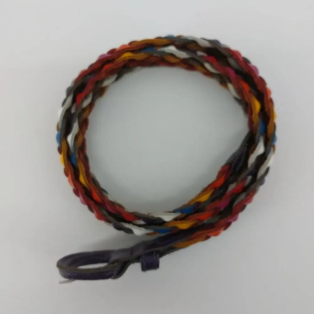 Vintage Women's Braided Woven Weaved Multicolored Genuine Leather Belt Size S
